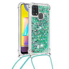 Silikon Hülle Handyhülle Gummi Schutzhülle Flexible Tasche Bling-Bling mit Schlüsselband Lanyard S03 für Samsung Galaxy M21s Grün