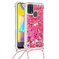 Silikon Hülle Handyhülle Gummi Schutzhülle Flexible Tasche Bling-Bling mit Schlüsselband Lanyard S03 für Samsung Galaxy M21s Pink