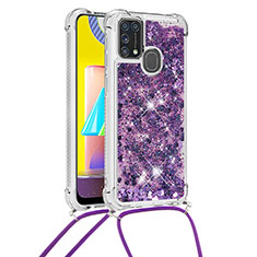 Silikon Hülle Handyhülle Gummi Schutzhülle Flexible Tasche Bling-Bling mit Schlüsselband Lanyard S03 für Samsung Galaxy M21s Violett