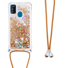 Silikon Hülle Handyhülle Gummi Schutzhülle Flexible Tasche Bling-Bling mit Schlüsselband Lanyard S03 für Samsung Galaxy M30s Gold