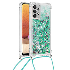 Silikon Hülle Handyhülle Gummi Schutzhülle Flexible Tasche Bling-Bling mit Schlüsselband Lanyard S03 für Samsung Galaxy M32 5G Grün