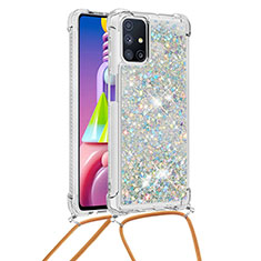 Silikon Hülle Handyhülle Gummi Schutzhülle Flexible Tasche Bling-Bling mit Schlüsselband Lanyard S03 für Samsung Galaxy M51 Silber