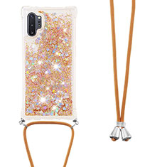 Silikon Hülle Handyhülle Gummi Schutzhülle Flexible Tasche Bling-Bling mit Schlüsselband Lanyard S03 für Samsung Galaxy Note 10 Plus 5G Gold