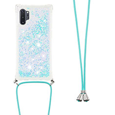 Silikon Hülle Handyhülle Gummi Schutzhülle Flexible Tasche Bling-Bling mit Schlüsselband Lanyard S03 für Samsung Galaxy Note 10 Plus 5G Hellblau