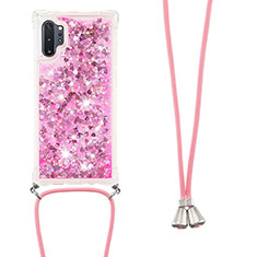Silikon Hülle Handyhülle Gummi Schutzhülle Flexible Tasche Bling-Bling mit Schlüsselband Lanyard S03 für Samsung Galaxy Note 10 Plus 5G Pink