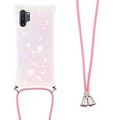 Silikon Hülle Handyhülle Gummi Schutzhülle Flexible Tasche Bling-Bling mit Schlüsselband Lanyard S03 für Samsung Galaxy Note 10 Plus 5G Rosa