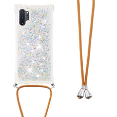 Silikon Hülle Handyhülle Gummi Schutzhülle Flexible Tasche Bling-Bling mit Schlüsselband Lanyard S03 für Samsung Galaxy Note 10 Plus 5G Silber