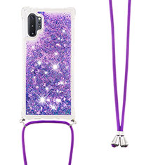 Silikon Hülle Handyhülle Gummi Schutzhülle Flexible Tasche Bling-Bling mit Schlüsselband Lanyard S03 für Samsung Galaxy Note 10 Plus 5G Violett