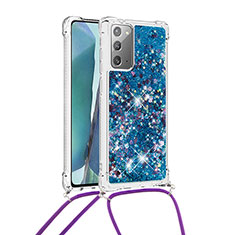 Silikon Hülle Handyhülle Gummi Schutzhülle Flexible Tasche Bling-Bling mit Schlüsselband Lanyard S03 für Samsung Galaxy Note 20 5G Blau