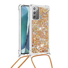 Silikon Hülle Handyhülle Gummi Schutzhülle Flexible Tasche Bling-Bling mit Schlüsselband Lanyard S03 für Samsung Galaxy Note 20 5G Gold