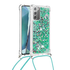 Silikon Hülle Handyhülle Gummi Schutzhülle Flexible Tasche Bling-Bling mit Schlüsselband Lanyard S03 für Samsung Galaxy Note 20 5G Grün