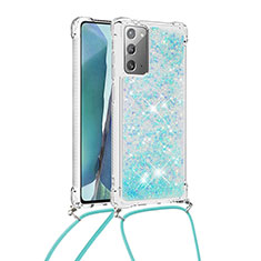 Silikon Hülle Handyhülle Gummi Schutzhülle Flexible Tasche Bling-Bling mit Schlüsselband Lanyard S03 für Samsung Galaxy Note 20 5G Hellblau