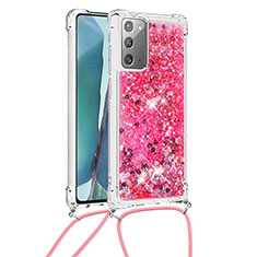 Silikon Hülle Handyhülle Gummi Schutzhülle Flexible Tasche Bling-Bling mit Schlüsselband Lanyard S03 für Samsung Galaxy Note 20 5G Pink
