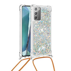 Silikon Hülle Handyhülle Gummi Schutzhülle Flexible Tasche Bling-Bling mit Schlüsselband Lanyard S03 für Samsung Galaxy Note 20 5G Silber
