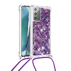 Silikon Hülle Handyhülle Gummi Schutzhülle Flexible Tasche Bling-Bling mit Schlüsselband Lanyard S03 für Samsung Galaxy Note 20 5G Violett