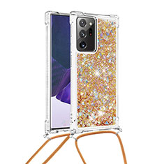 Silikon Hülle Handyhülle Gummi Schutzhülle Flexible Tasche Bling-Bling mit Schlüsselband Lanyard S03 für Samsung Galaxy Note 20 Ultra 5G Gold