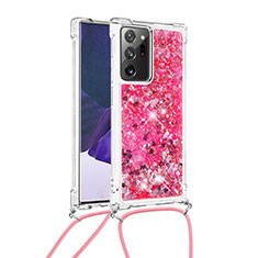 Silikon Hülle Handyhülle Gummi Schutzhülle Flexible Tasche Bling-Bling mit Schlüsselband Lanyard S03 für Samsung Galaxy Note 20 Ultra 5G Pink