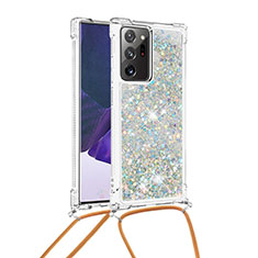 Silikon Hülle Handyhülle Gummi Schutzhülle Flexible Tasche Bling-Bling mit Schlüsselband Lanyard S03 für Samsung Galaxy Note 20 Ultra 5G Silber