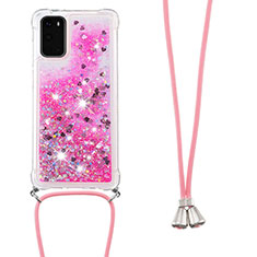 Silikon Hülle Handyhülle Gummi Schutzhülle Flexible Tasche Bling-Bling mit Schlüsselband Lanyard S03 für Samsung Galaxy S20 5G Pink