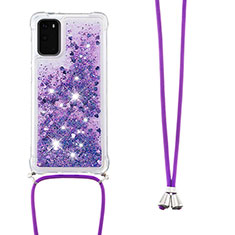 Silikon Hülle Handyhülle Gummi Schutzhülle Flexible Tasche Bling-Bling mit Schlüsselband Lanyard S03 für Samsung Galaxy S20 5G Violett