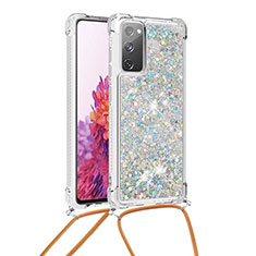 Silikon Hülle Handyhülle Gummi Schutzhülle Flexible Tasche Bling-Bling mit Schlüsselband Lanyard S03 für Samsung Galaxy S20 FE (2022) 5G Silber