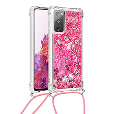 Silikon Hülle Handyhülle Gummi Schutzhülle Flexible Tasche Bling-Bling mit Schlüsselband Lanyard S03 für Samsung Galaxy S20 FE 5G Pink