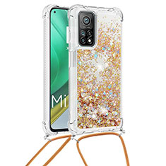Silikon Hülle Handyhülle Gummi Schutzhülle Flexible Tasche Bling-Bling mit Schlüsselband Lanyard S03 für Xiaomi Mi 10T 5G Gold