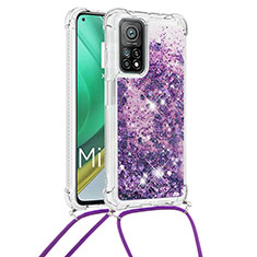 Silikon Hülle Handyhülle Gummi Schutzhülle Flexible Tasche Bling-Bling mit Schlüsselband Lanyard S03 für Xiaomi Mi 10T 5G Violett
