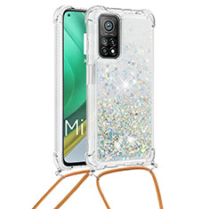 Silikon Hülle Handyhülle Gummi Schutzhülle Flexible Tasche Bling-Bling mit Schlüsselband Lanyard S03 für Xiaomi Redmi K30S 5G Silber
