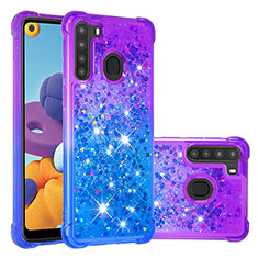 Silikon Hülle Handyhülle Gummi Schutzhülle Flexible Tasche Bling-Bling S02 für Samsung Galaxy A21 Violett