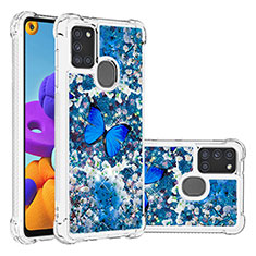 Silikon Hülle Handyhülle Gummi Schutzhülle Flexible Tasche Bling-Bling S03 für Samsung Galaxy A21s Blau