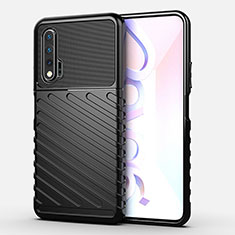 Silikon Hülle Handyhülle Gummi Schutzhülle Flexible Tasche Line C01 für Huawei Nova 6 Schwarz