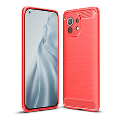 Silikon Hülle Handyhülle Gummi Schutzhülle Flexible Tasche Line für Xiaomi Mi 11 5G Rot