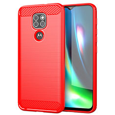 Silikon Hülle Handyhülle Gummi Schutzhülle Flexible Tasche Line S01 für Motorola Moto G9 Play Rot