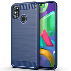 Silikon Hülle Handyhülle Gummi Schutzhülle Flexible Tasche Line S01 für Samsung Galaxy M21 Blau