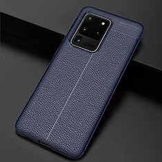 Silikon Hülle Handyhülle Gummi Schutzhülle Leder Tasche H06 für Samsung Galaxy S20 Ultra Blau