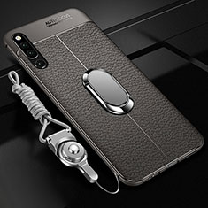 Silikon Hülle Handyhülle Gummi Schutzhülle Leder Tasche mit Magnetisch Fingerring Ständer A01 für Huawei Honor Magic 2 Grau