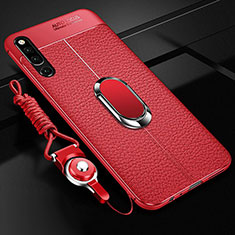 Silikon Hülle Handyhülle Gummi Schutzhülle Leder Tasche mit Magnetisch Fingerring Ständer A01 für Huawei Honor Magic 2 Rot