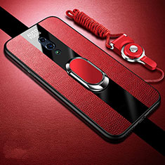 Silikon Hülle Handyhülle Gummi Schutzhülle Leder Tasche mit Magnetisch Fingerring Ständer A01 für Realme X Rot