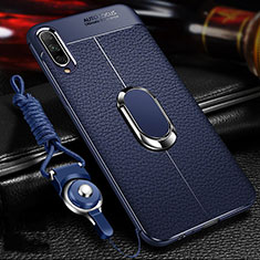 Silikon Hülle Handyhülle Gummi Schutzhülle Leder Tasche mit Magnetisch Fingerring Ständer für Huawei Honor 9X Pro Blau