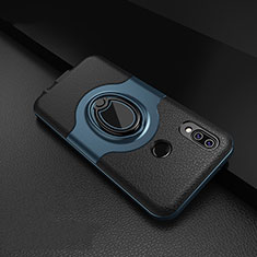 Silikon Hülle Handyhülle Gummi Schutzhülle Leder Tasche mit Magnetisch Fingerring Ständer für Huawei Nova 3e Blau