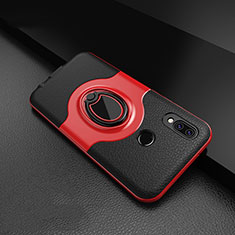 Silikon Hülle Handyhülle Gummi Schutzhülle Leder Tasche mit Magnetisch Fingerring Ständer für Huawei P20 Lite Rot