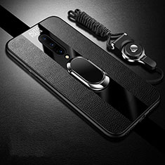Silikon Hülle Handyhülle Gummi Schutzhülle Leder Tasche mit Magnetisch Fingerring Ständer für OnePlus 8 Schwarz