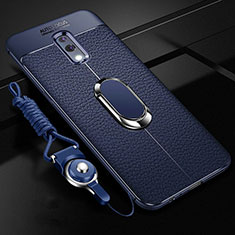 Silikon Hülle Handyhülle Gummi Schutzhülle Leder Tasche mit Magnetisch Fingerring Ständer für Realme X Blau