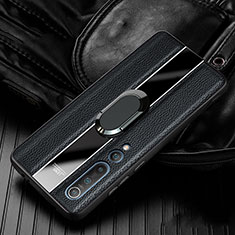 Silikon Hülle Handyhülle Gummi Schutzhülle Leder Tasche mit Magnetisch Fingerring Ständer für Xiaomi Mi 10 Schwarz