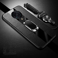 Silikon Hülle Handyhülle Gummi Schutzhülle Leder Tasche mit Magnetisch Fingerring Ständer für Xiaomi Poco F2 Pro Schwarz