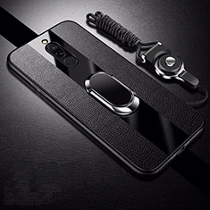 Silikon Hülle Handyhülle Gummi Schutzhülle Leder Tasche mit Magnetisch Fingerring Ständer für Xiaomi Redmi 8 Schwarz