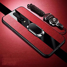 Silikon Hülle Handyhülle Gummi Schutzhülle Leder Tasche mit Magnetisch Fingerring Ständer für Xiaomi Redmi K30 4G Rot