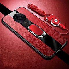Silikon Hülle Handyhülle Gummi Schutzhülle Leder Tasche mit Magnetisch Fingerring Ständer für Xiaomi Redmi K30 Pro 5G Rot
