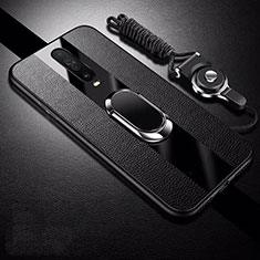 Silikon Hülle Handyhülle Gummi Schutzhülle Leder Tasche mit Magnetisch Fingerring Ständer für Xiaomi Redmi K30i 5G Schwarz